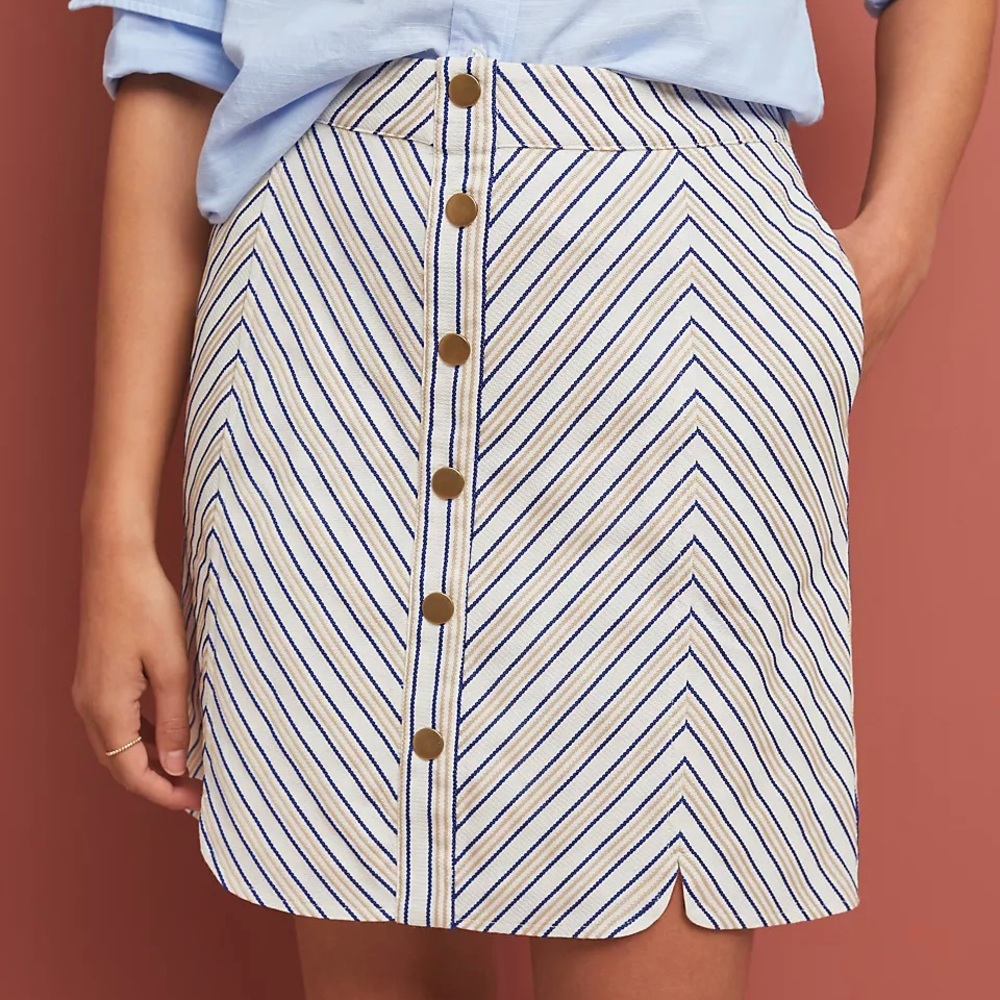 Anthropologie Isla Maude Womens Mini Skirt Cream Navy Stripe A Line size Small